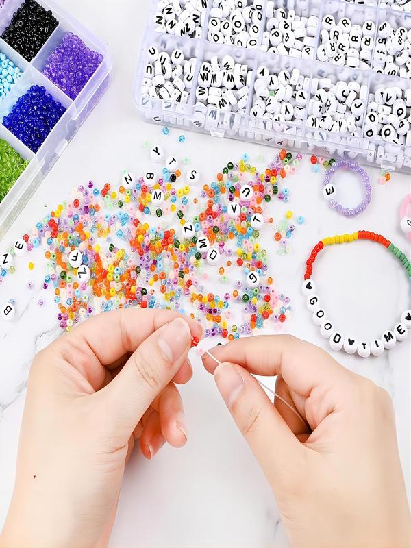 2 Box/11000pcs 3mm Glass Seed Bead & 1200pcs Letter Bead, DIY Jewelry Making Tool Kit For Necklace, Bracelet, Wristlet Keychain Making, Pride 2025, LGBTQ