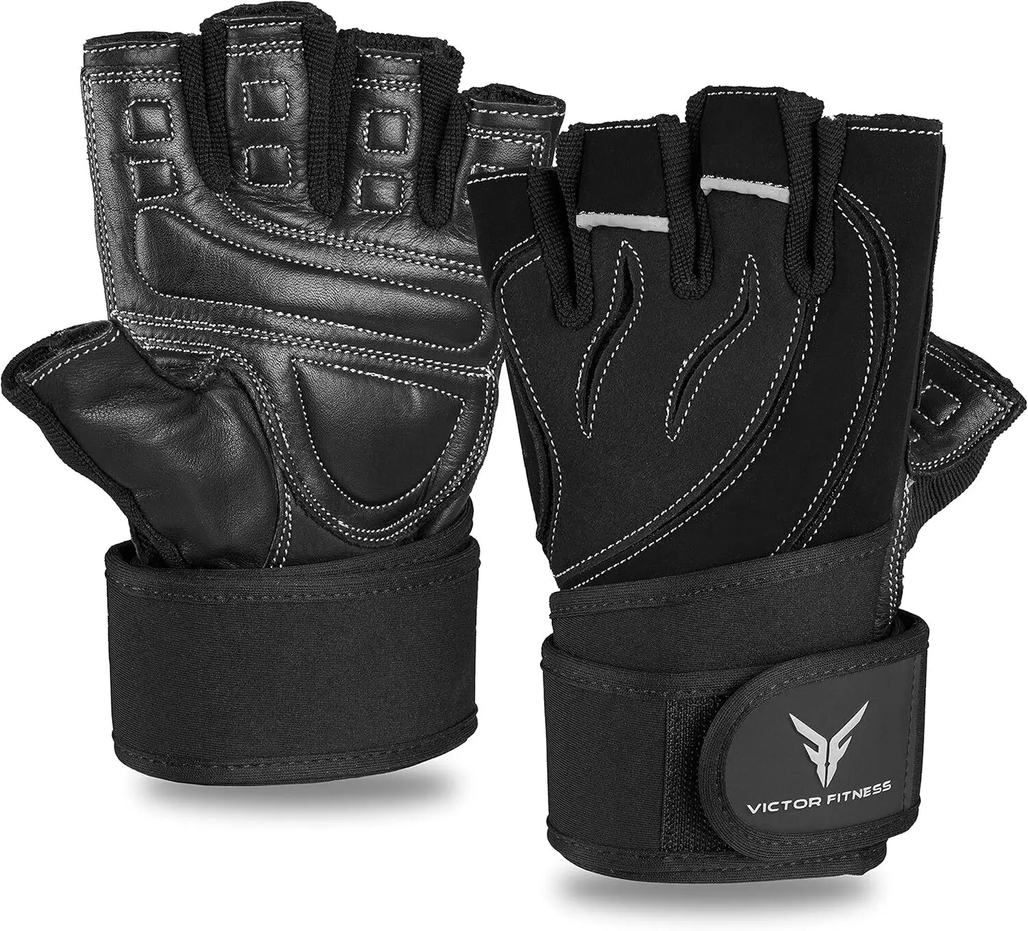 Series-2 Fingerless Leather Men's Weightlifting Gloves with Full Palm Protection and Velcro Wrist Strap Support