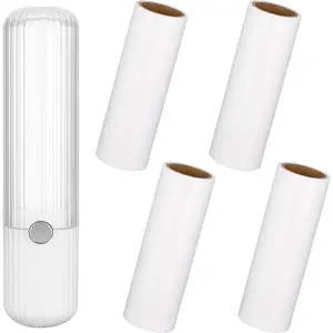 1 Pack Portable Pocket Lint Roller White Refillable Travel Pet Hair Remover With 1 Handle Plus 5 Roller Refills 150 Sticky Sheets Total