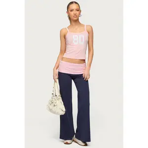 Petite Wide Leg Contrast Foldover Pants