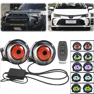 Dynamic devil eye LED lens light 3D devil red eye light kit cool modification Automotive accessories with remote control car fog light decoration light