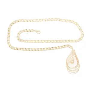 Women Gold Metal Chain Waistband Fashion Belt Bling Water Drop Charm Buckle Hip High Waist (XS-Medium 20"-35")
