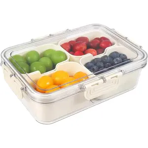 4 Compartment Divided Serving Tray with Lid, Snack Box Container for Candy, Fruit and Snacks, Great for Gatherings, Outings, Parties and Entertaining