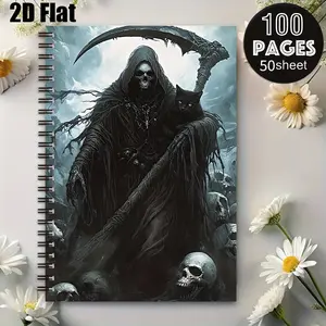 1 Spiral Coil Notebook 5.7x8.26 Inch, Gothic Grim Reaper & Black Cat Design, Durable Binding, Perfect for Halloween Journaling, Gothic Themed Parties, Horror Story Writing, Spooky Gift for Gothic Enthusiasts, Halloween Lovers, Horror Fans [2D] Fl