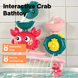 [Crab Bath Toy for Toddlers] Interactive Crab Design Baby Bath Toy - Water Spinner & Suction Cup, Durable ABS Material, White/Blue/Red, Safe for Kids, Bathroom & Shower Fun, Toddler Water Toy, Playful Design, Easy-grip Handle, Light Up Bath Toy