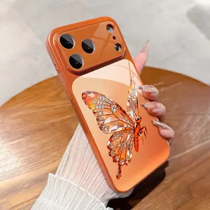 Butterfly Pattern Tempered Glass Luxury Protective Phone Case for iPhone 11 to 17 Series, Full Protection, Scratch Resistant, Stylish Design