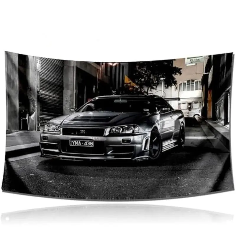 Skyline GTR R34 Tapestry 60x40in Retro Tapestry,Vintage Car Wall Tapestry,Polyester Wall Tapestry Poster Decor,Tapestry for Garage Decor Bedroom Living Room Dorm Wall Decor summerwins