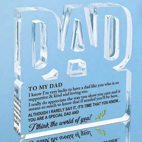Letter Pattern Clear Acrylic Plaque Sign, Creative Transparent Ornament, Desktop Decoration for Home Office, Room Decor, Home Decor Gifts, Gift for Dad, Decorative Plaque Sign