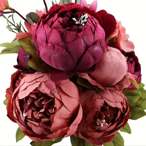 Artificial Flowers Silk Fake Peony Artificial Peony Wedding Bouquet Cake Topper Flores Para Decorative Flower Arrangement Table Centerpiece Ornament Home Decor