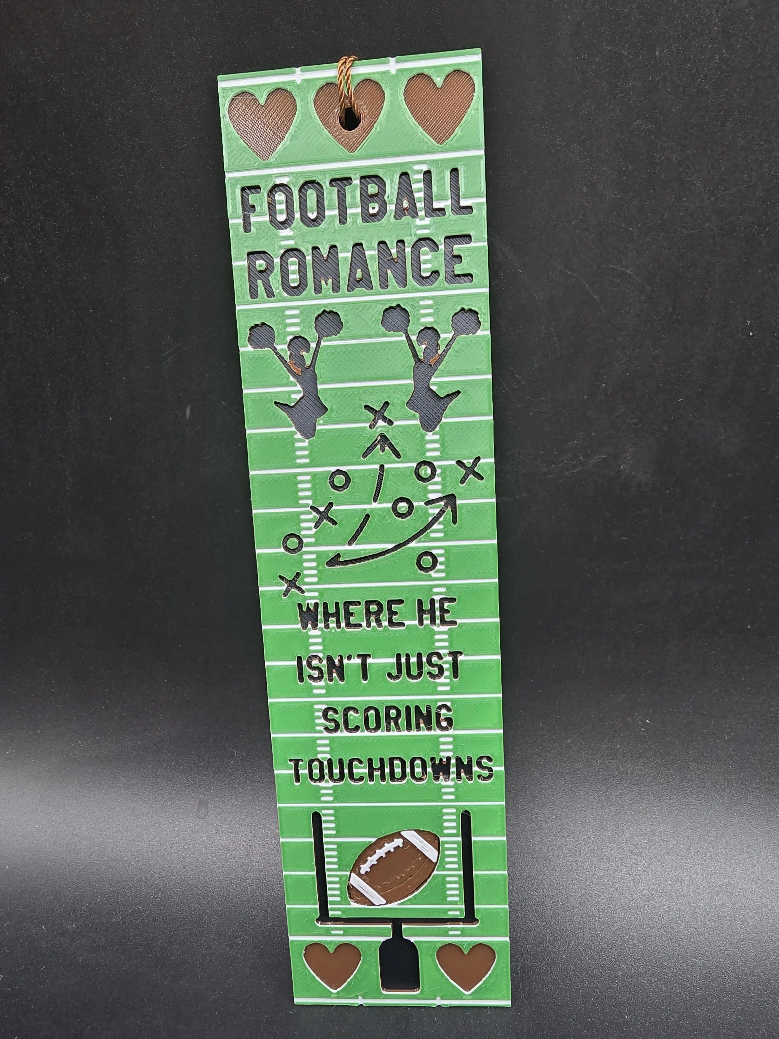 Football Romance Bookmark Where He Isn't Just Scoring Touchdowns Green Design with Heart Accents