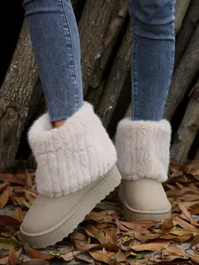 Women's Solid Color Fluffy Snow Boots, Casual Comfortable Non-slip Boots for Fall & Winter, Female All-match Trendy Shoes for Daily Wear