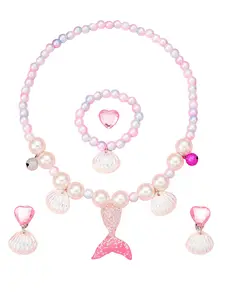 Children Mermaid Pearl Necklace Bead Set, Dopaamine Pearl Shell Cute Princess Necklace Jewelry Set, Kids Fashion Accessories