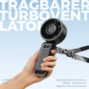 Diveblues iTurbo Handheld Turbo Fan 3600mAh Rechargeable Battery 5 Gear High Speeds LED Display Powerful Airflow 16Hrs Cooling Portable Fan for Travel Outdoor Work
