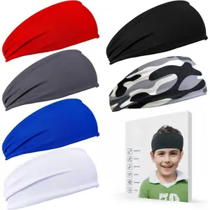 6 Count Sweatbands, Football Headbands for Boys, Sports Sweatbands, Breathable Moisture-Wicking Headbands, Baseball Youth Style, Black, White, Gray, Blue, Red, and Camouflage
