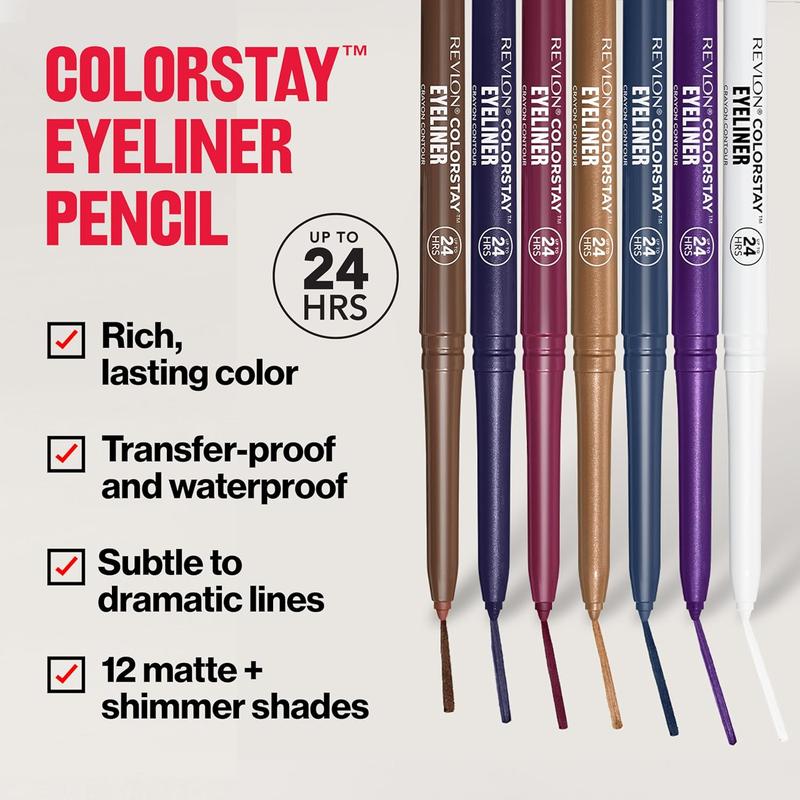REVLON ColorStay Pencil Waterproof Eyeliner 213 Navy 0.01 oz Full Coverage Smudge-Proof Eye Makeup with Built-In Sharpener for All Skin Types