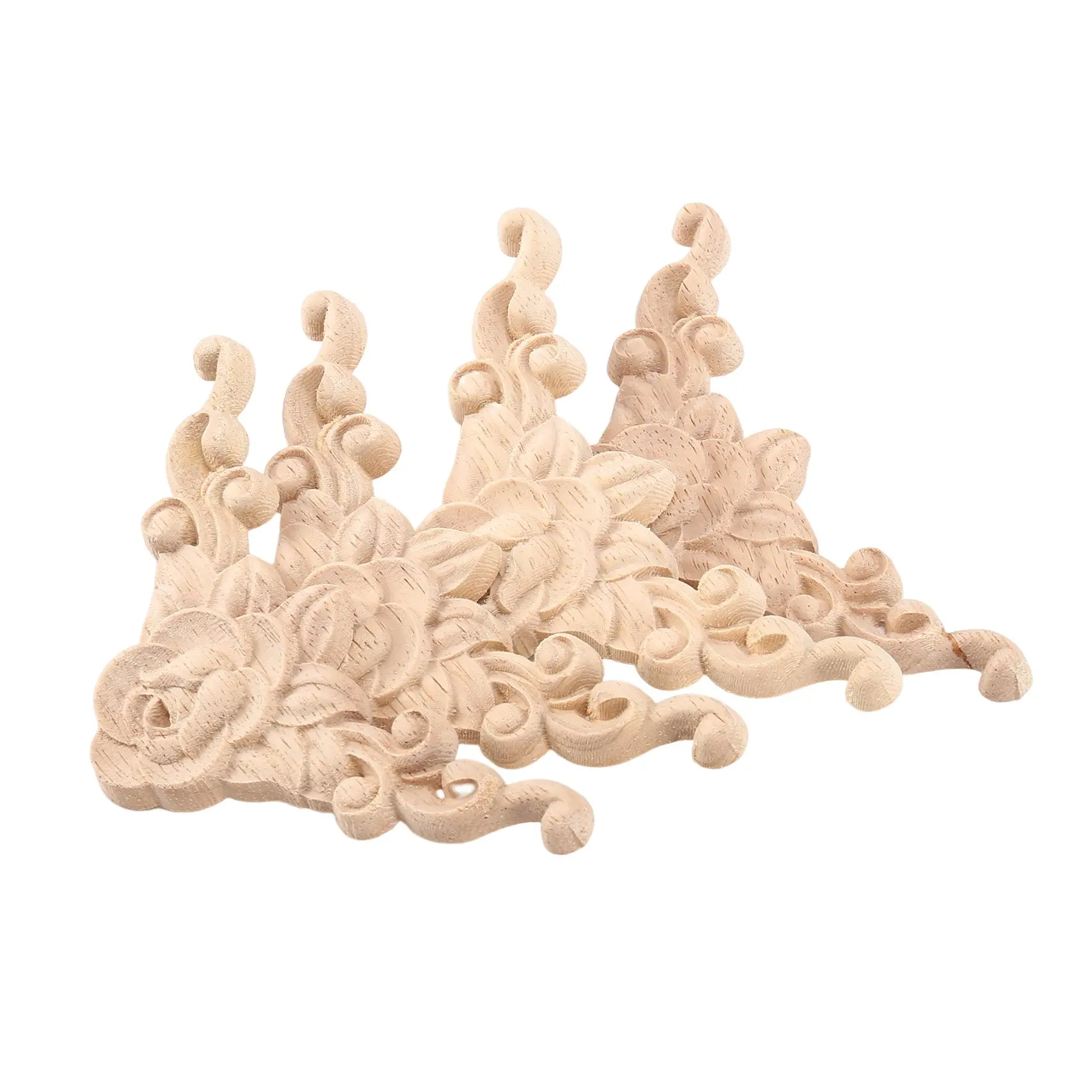 4pcs 8x8cm (3.15x3.15in) Unpainted European-Style Wooden Carved Corner Onlay Applique Set, Exquisite Carving Door Decor for Cabinets, Automotive Doors