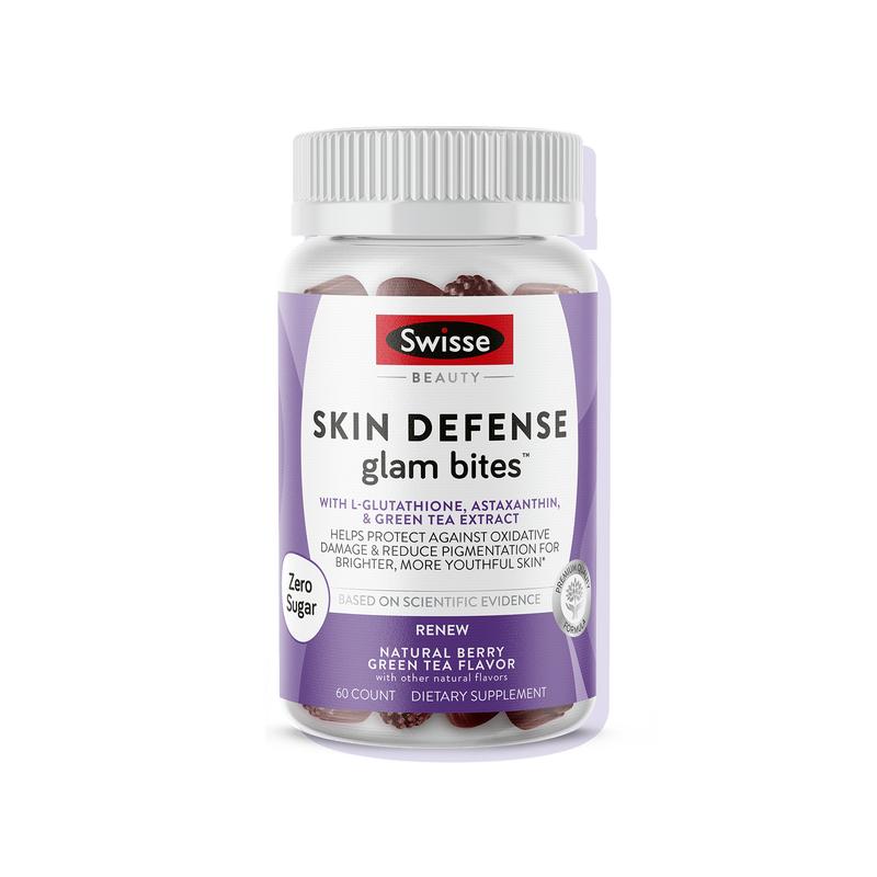 Swisse Skin Defense Glam Bites – Vitamin C, L-Glutathione & Astaxanthin – Supports Skin Elasticity, Moisture & Defense Against Environmental Stressors – Zero Sugar Gummies for Adults – 60 Count