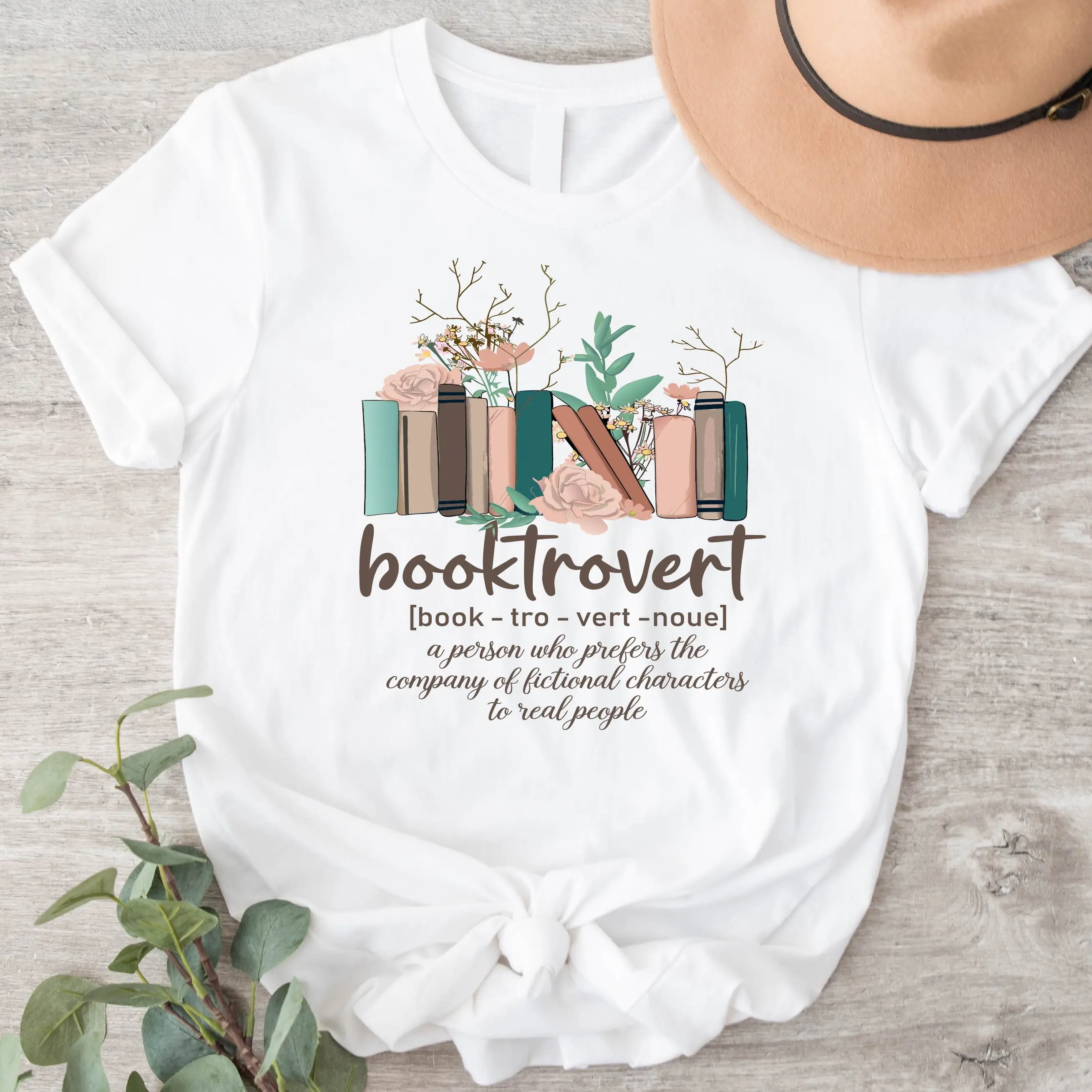 Floral Booktrovert T-Shirt, Book Shirt, Book Lovers Gift Tee, Cute Bookish Tee, Librarian Teacher Short Sleeve, Librarian Shirt, Reader Present Tee.