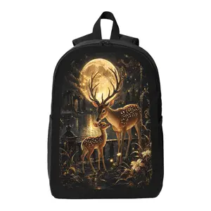 Deer Theme Pattern Backpack Lightweight Casual Backpack with Zip Closure Adjustable Straps, Applicable to for Women and Men