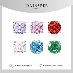 Drinsper S925 6mm Octagonal Rose-Cut Sterling Silver Stud Earrings for Women Girls Men Zirconia Hypoallergic Material Anniversary Birthday Gift