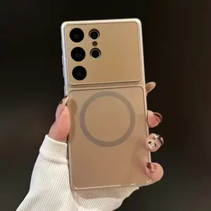 Magnetic Color Block Matte Large Window Shockproof Phone Case for Samsung S26 Ultra S25 24 23 Ultra, Magsafe Wireless Charging Protection Cover