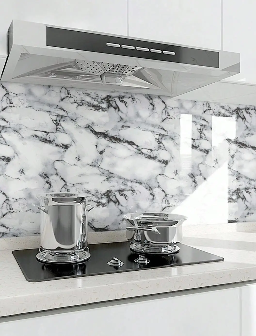 1pc Black & White Marble Pattern Self-Adhesive Kitchen Sticker, Waterproof & Oil-Proof, Suitable For Stove, Countertop, Tile, Cupboard, Tabletop, Bathroom Sink, Wall Decal,Stickers,Wall Decal, Vinyl Decal For Home Decorations,