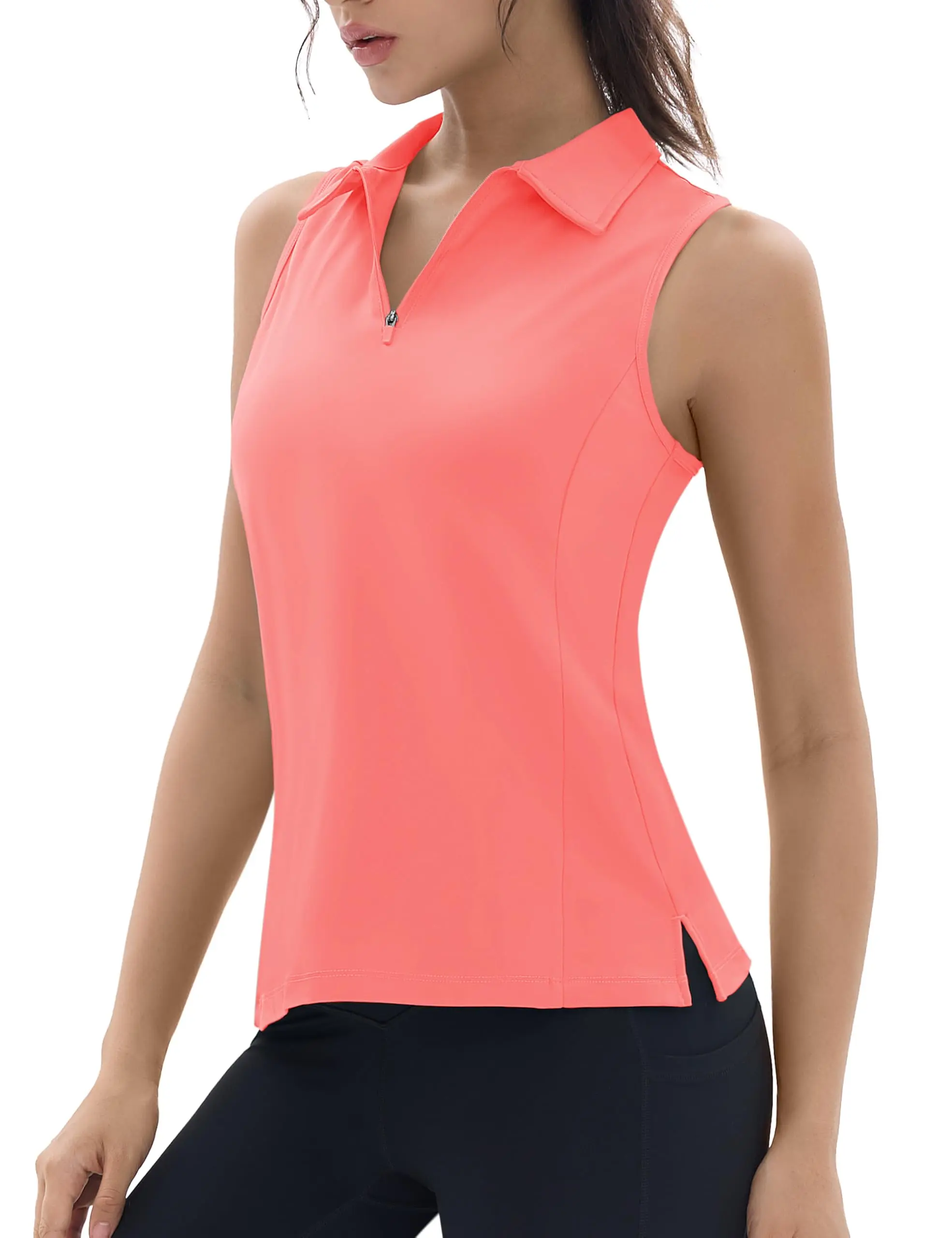 Cotrasen Womens Golf Polo Shirts Sleeveless Racerback Zip Up UPF 50+ Quick Dry Tennis Workout Athletic Tank Tops