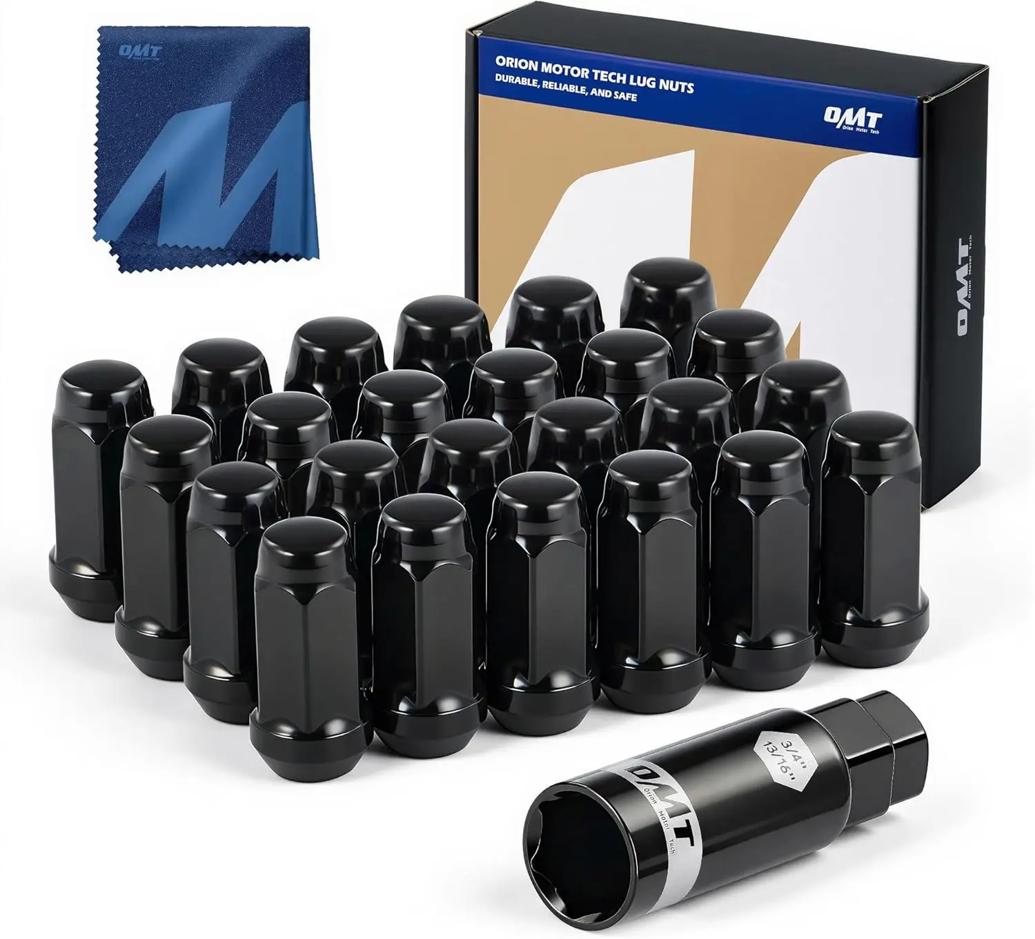 Orion Motor Tech M14x1.5 Lug Nuts with Cone Seat, 3/4" 19mm Hex 1.9x0.87 in. Blackened Wheel Lug Nuts Compatible with Chevrolet Silverado Suburban 1500 Ford Expedition F-150 Ram 1500 & More