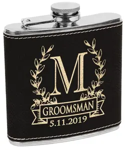 Wreathe Single Monogram Initial Engraved Stainless Steel Flask Personalized Groomsmen Gift Father of Bride Present Fathers Day Dad Papa Pop