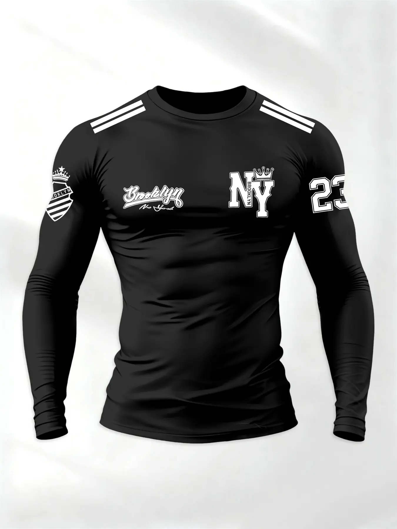 Men's Street Style Long Sleeve T-Shirt, American Sport Print, All Seasons, Fitted H-Type, Round Neck, Fitness Training Clothing, Athletic Tee, Athletic Apparel, Fitness Training Top