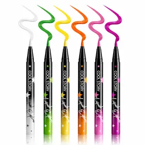 Cool Story 6-Color Colored Liquid Eyeliner Multi-Pack Set-A, Waterproof, Sweatproof, Smudge-Proof Fine-Tip Cosmetic Eye Makeup Product for Creative Festival Makeup