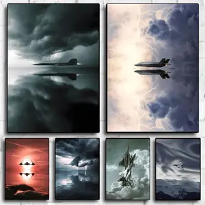 Vintage Planes Fighter Jet Aircraft Launch Painting Calligraphy Eco-Friendly Cotton Canvas Poster Fine Texture Smooth Surfac Waterproof Wall Art For Home & Corridor Decor Gift Modern Home Decoration