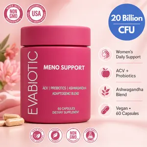 EVABIOTIC Meno Support Supplement for Women, ACV Probiotics & Ashwagandha Blend, Women’s Daily Wellness Support, Vegan Non-GMO Dietary Supplement, 60 Capsules