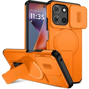 for Moto G 5G 2025 Case, Moto G 5G 2026 Case, with Camera Protective Cover & Kickstand, Shock-Absorbing Double-Layer Phone Case Compatible with Motorola Moto G Play 5G 2026 (Orange)