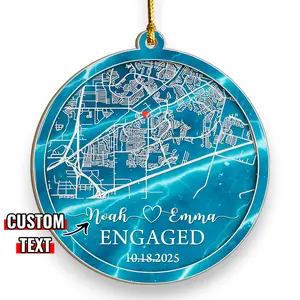 Engaged Ornament 2025, Personalized Engagement Ornament Gift, First Christmas Engaged Ornament, Custom Map Engagement Gift, Wooden Ornament