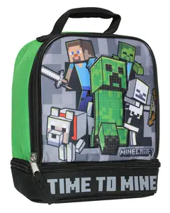 Minecraft Time to Mine Dual Compartment Insulated Lunch Box Tote 9"