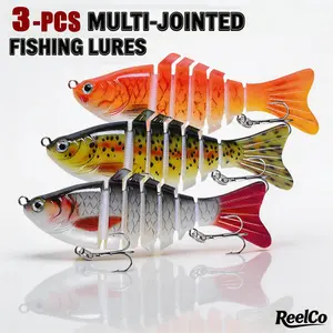 3-PCS Premium Fishing Lures, Lifelike Swimbait with 3D Realistic Eyes, BKK Ultra Sharp Treble Hooks, 7-Segment Flexible Joints, Life-Like Look, Vibration Sound, ABS Material, Easy to Catch, Summer Gift for Fishing Enthusiasts