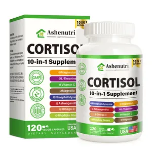 Ashenutri Cortisol 10-in-1 Supplement with Magnesium Ashwagandha Rhodiola Rosea L Theanine for Hormone Balance 120 Vegan Capsules