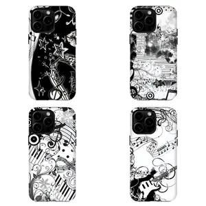 Black & White Music Note Phone Case|Guitar & Floral Swirl Design Soft TPU Case for Music Lovers For iPhone 17 Pro Max 16 15 14 13 12 11 for Samsung S21 S22 S23 S24 S25 S26 Phone Case|Gift For Her