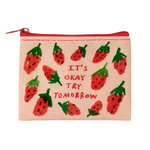 It's Ok Try Tomorrow Coin Purse - Handcrafted Design with Strawberry Print, Ideal for Everyday Use, Red Handles