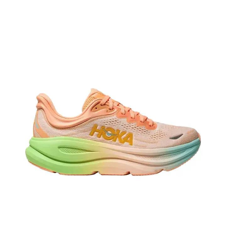Peach Orange & Gradient Green Max-Cushion Running Shoe with Engineered Mesh Upper, Meta-Rocker Geometric Midsole