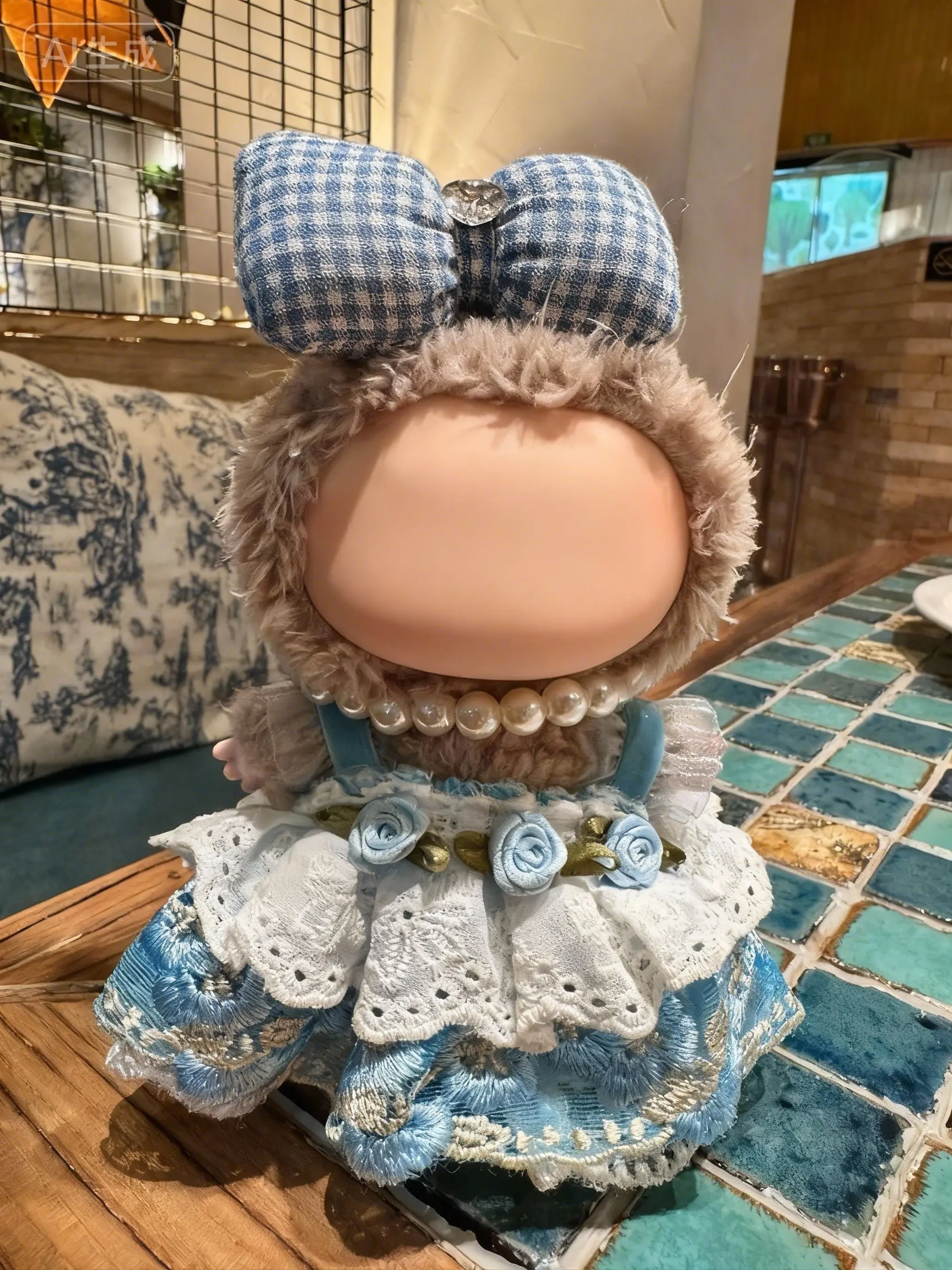 【Clothes Only】Cute blue dress for Labubu and Bowtie doll Outfits Fairy Dress