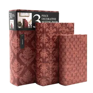 Rustic Elegance Set of 3 Red Brown & Gold Farmhouse Storage Memory Book Boxes - Large 12, Medium 10, Small 8 Gift Organiser