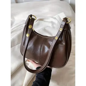 New Women's Simple Solid Color Zipper Shoulder Bag, Christmas Gift , Fashionable Versatile Underarm Bag, All-match Hobo Dumpling Bag for Daily Used
