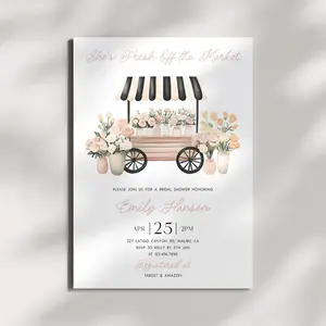 Fresh off the Market Bridal Shower Flower Cart Bridal Shower Invite Spring Bridal Shower She's Fresh Off the Market Pink