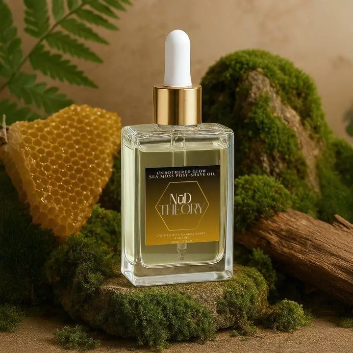 Nud Theory Unbothered Glow Sea Moss Post-Shave Oil - Anti-Bump Pro-Glow Formula with Manuka Honey & Tea Tree for Soothing & Hydrating Skin Care