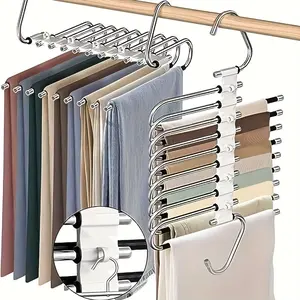 Stainless Steel S-Type Pants Hanger – 9-Tier Space-Saver, Non-Sli & Sturdy Closet Organizer Hanging