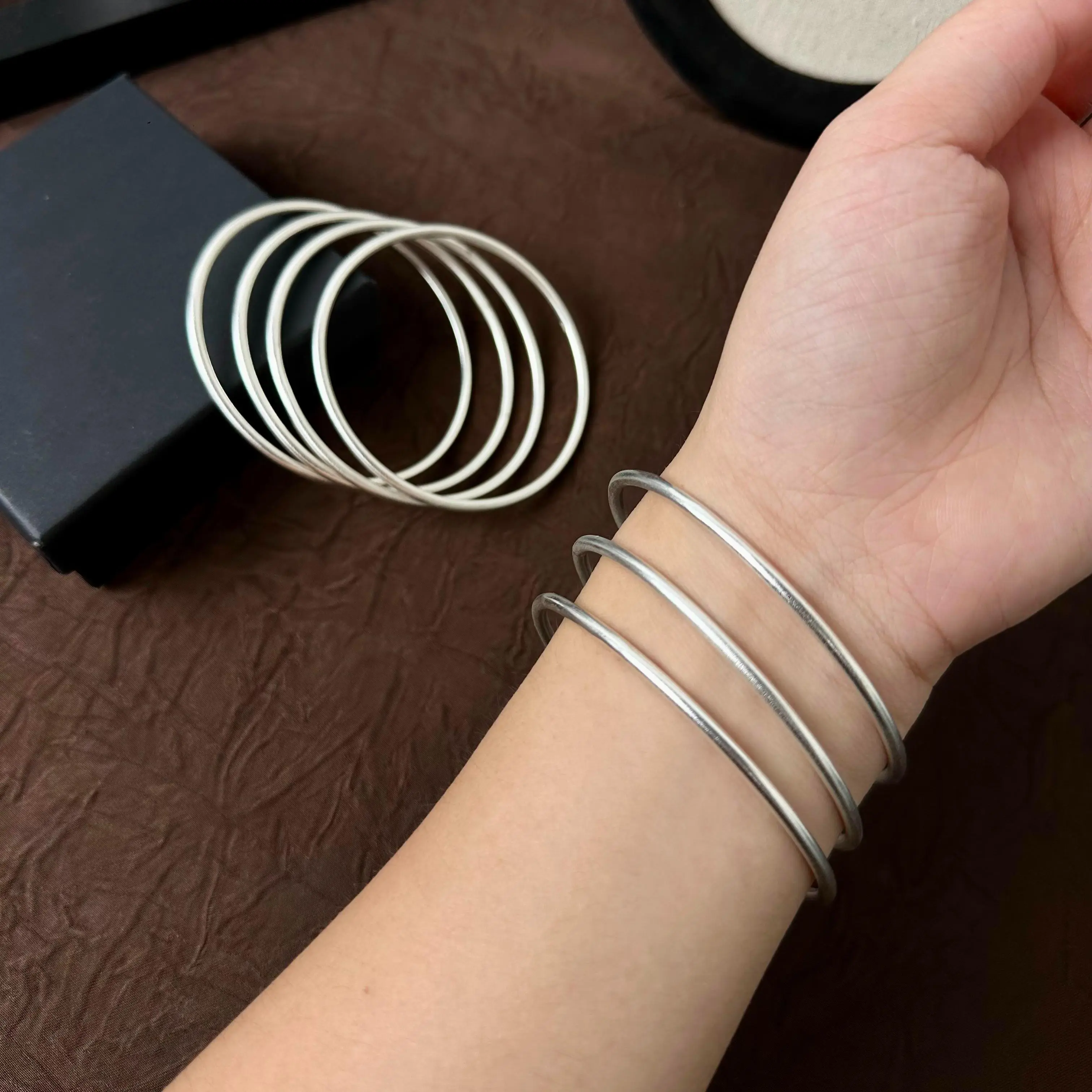 Women's S925 Marked 7-Day Trendy Link Bangle Set - Non Tarnish Elegant Fashionable Jewelry Bracelet, Casual Adult All-Season Polished Luggage & Bag Charm Accessory, Trendy Bangle, Link Bangle Bracelet