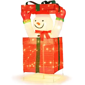 COSTWAY - Lighted Snowman in Gift Box Christmas Decoration