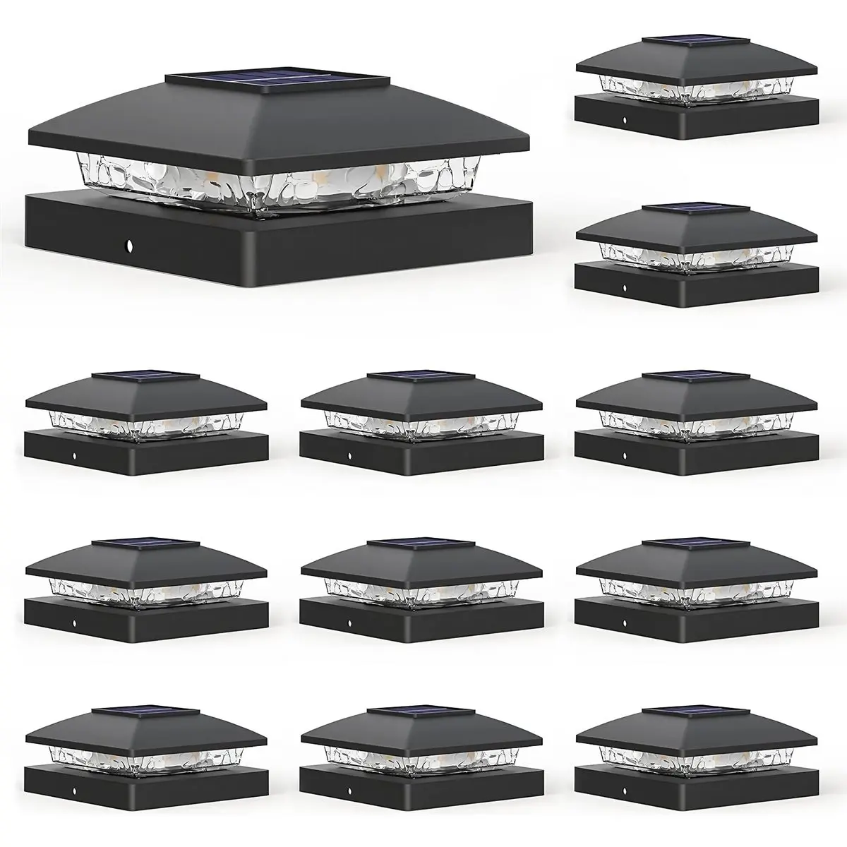 12Pcs Medium-Size Modern ABS Plastic Garden Solar Fence Post Lights Set - 4x4 Waterproof 2000 lm LED Patio Fixtures, 360° Deck/Fence Glow, 6-8hrs Direct Sunlight Charge, 8-12h Night Light Runtime, Outdoor Solar Lighting for Home Landscape Decor